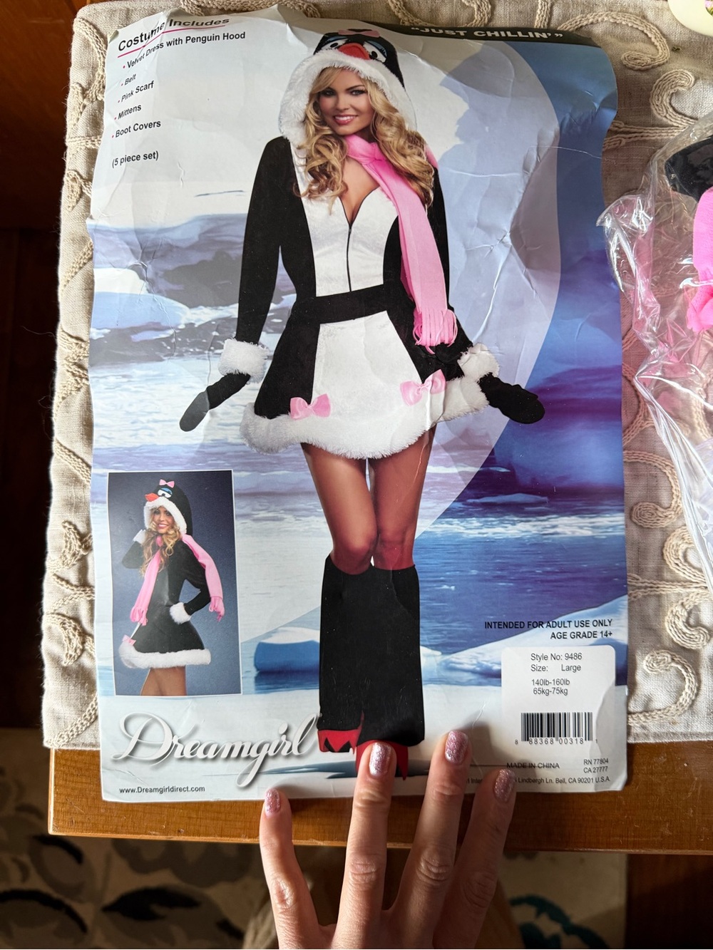 Dreamgirl Black and White Penguin Costume with Pink Scarf